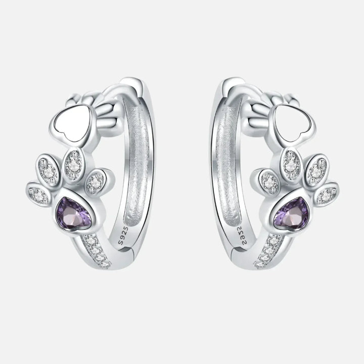 Orecchini Paw Huggie color argento – Con Zirconia e Gemma a Forma di Cuore