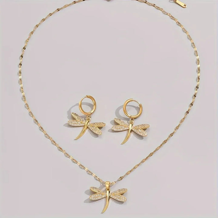 Collana in Gioielli con Libellula Dorata e Orecchini Bonus
