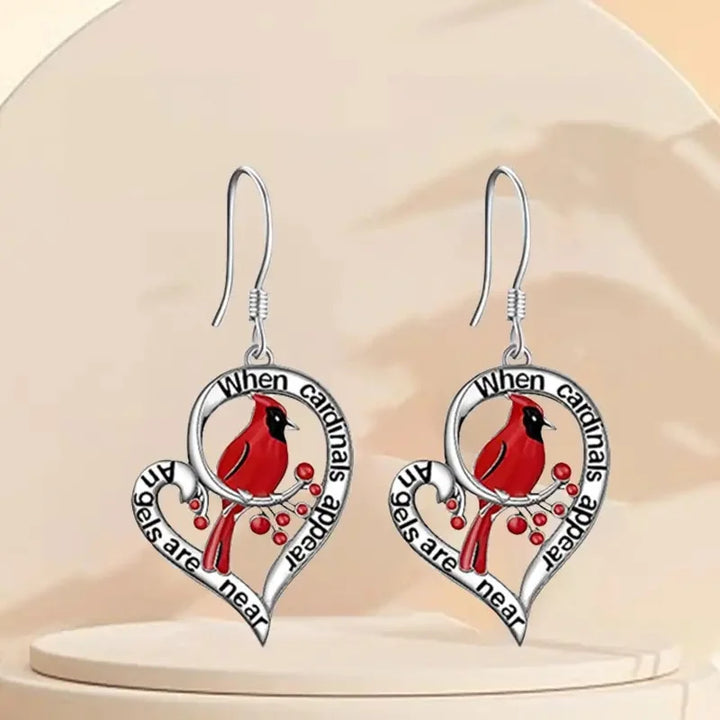 Orecchini Memoriali Cardinali – “Quando Appaiono i Cardinali, Gli Angeli Sono Vicini” Design a Goccia a Cuore