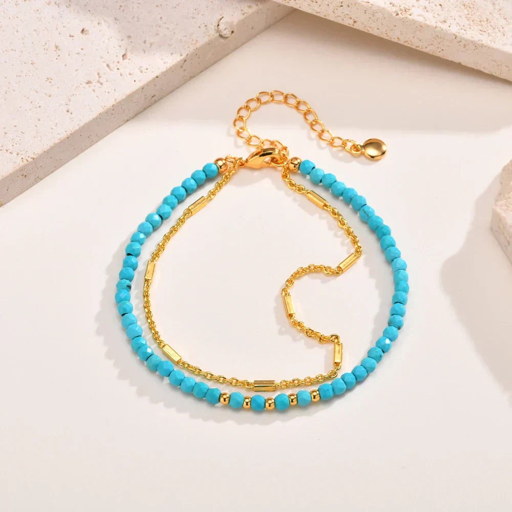 Bracciale Doppia Catena color oro Senza Tempo con Turchese
