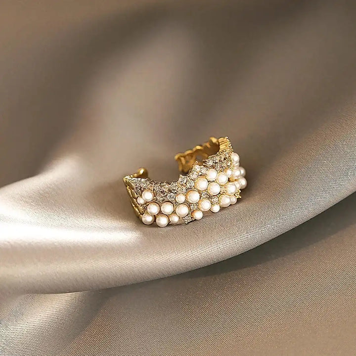 Anello Vintage Regolabile in Perla e Zirconia