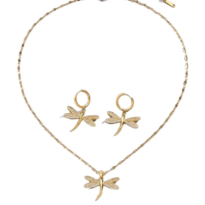 Collana in Gioielli con Libellula Dorata e Orecchini Bonus