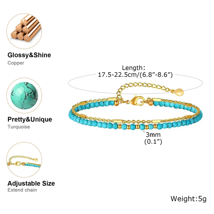 Bracciale Doppia Catena color oro Senza Tempo con Turchese