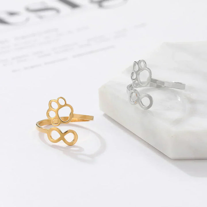 Anello Infinito Regolabile con Impronta di Zampa – Acciaio Inossidabile