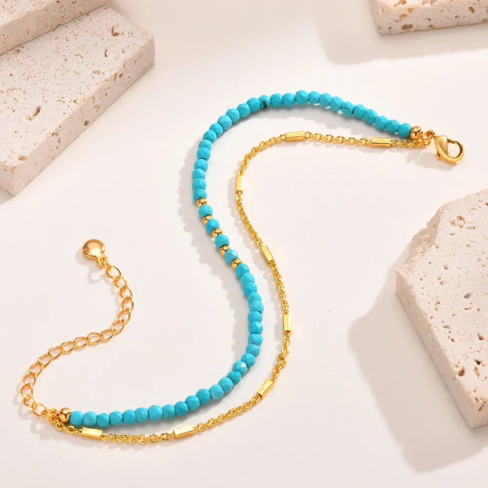 Bracciale Doppia Catena color oro Senza Tempo con Turchese