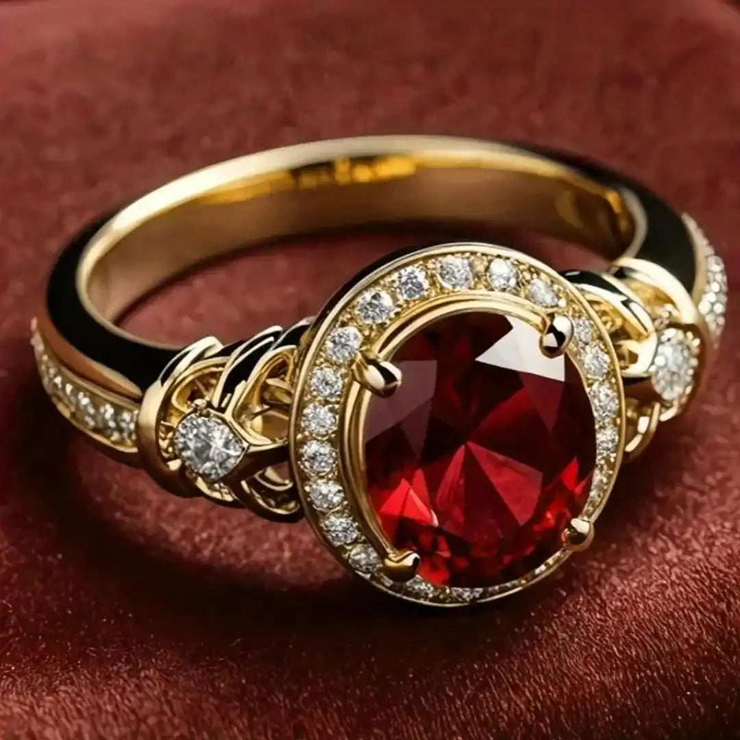 Anello Dichiarazione Nodo Halo Pietra Rossa