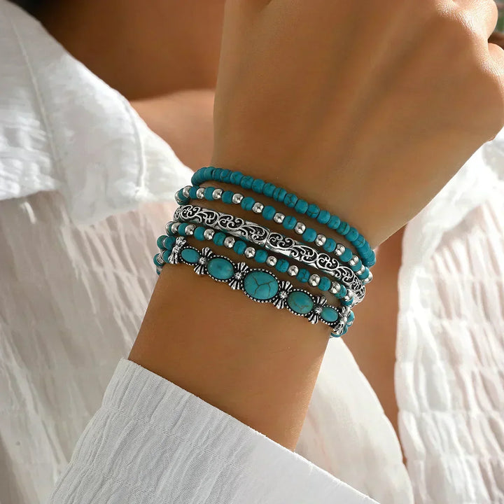 Set di Braccialetti di Perline Turchesi Bohemien