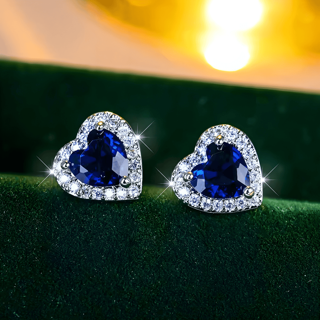 Orecchini a Perno a Cuore di Pietra Blu