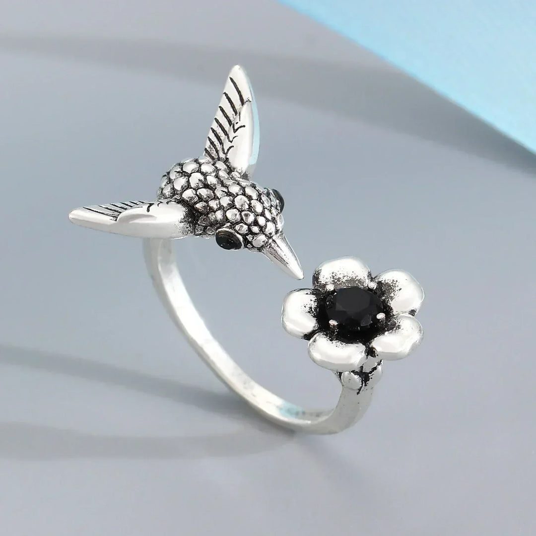 Anello Colibrì e Fiore (Regolabile)