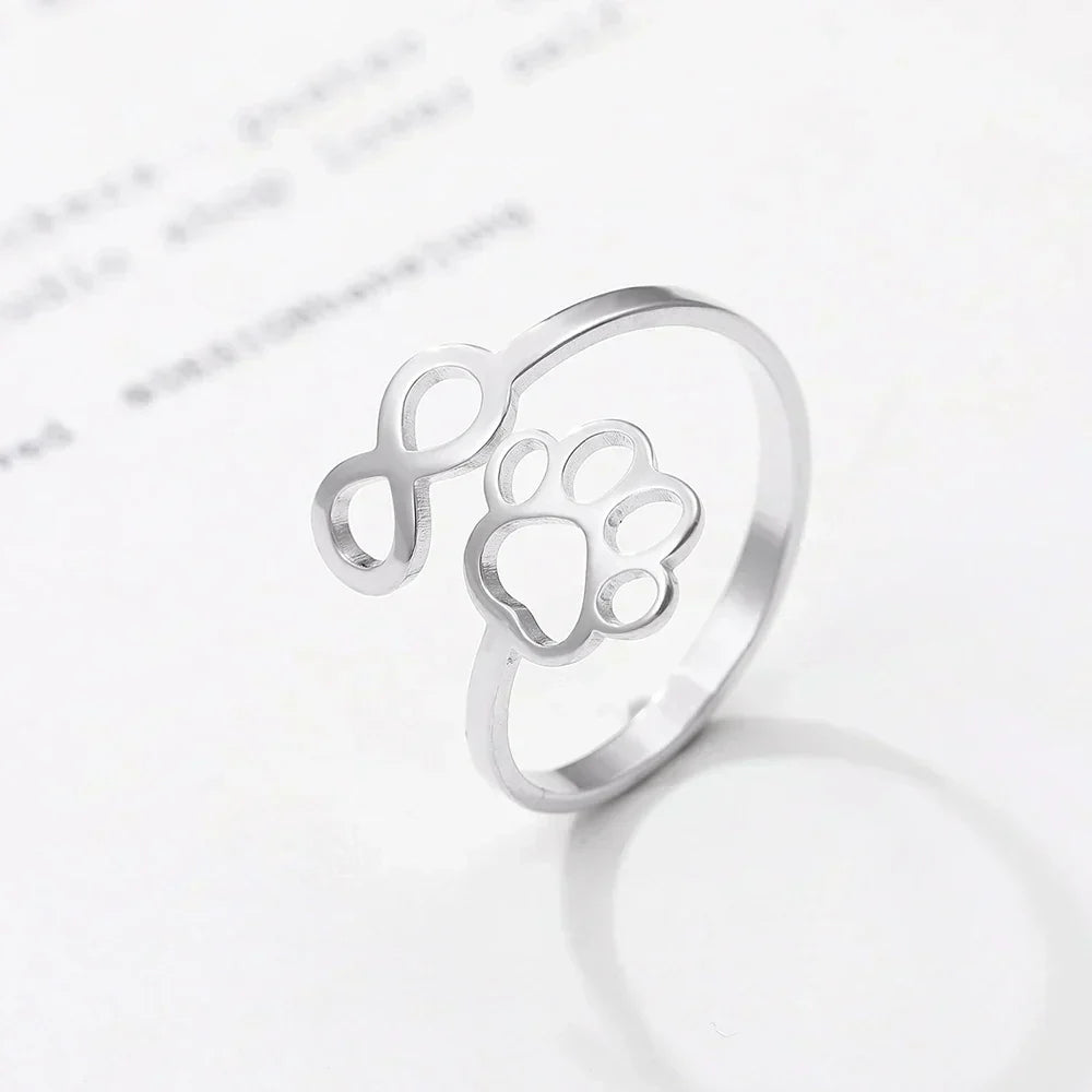 Anello Infinito Regolabile con Impronta di Zampa – Acciaio Inossidabile