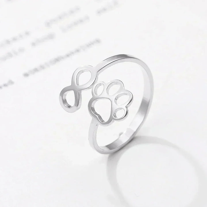 Anello Infinito Regolabile con Impronta di Zampa – Acciaio Inossidabile