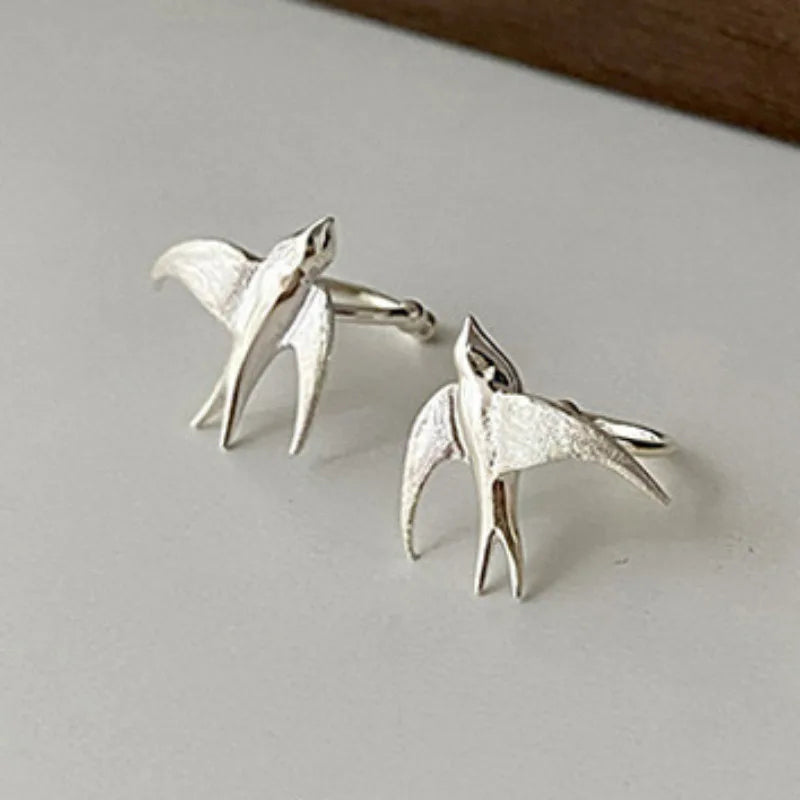 Bellissimi Orecchini Clip-On a Forma di Rondine color argento
