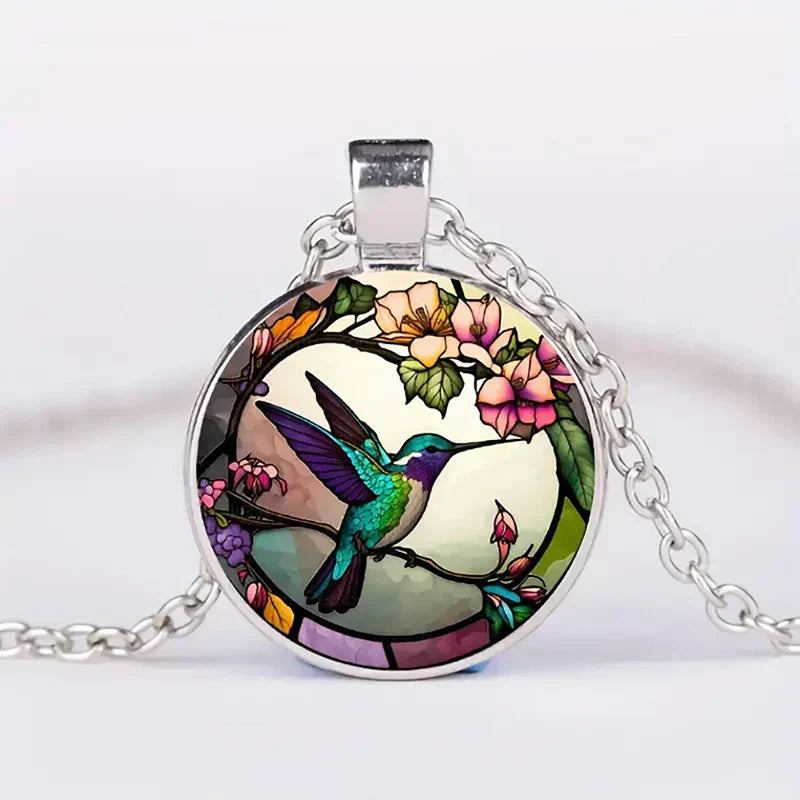 Collana con Ciondolo in Vetro a Cupola Colibrì
