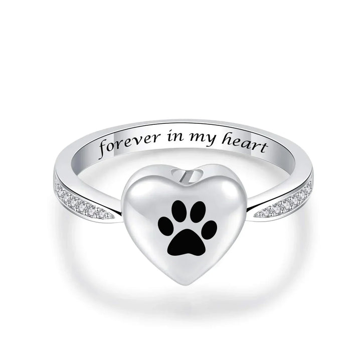 Anello Urna a Stampa di Zampa con Cuore – Gioielli in Memoria per Animali Domestici