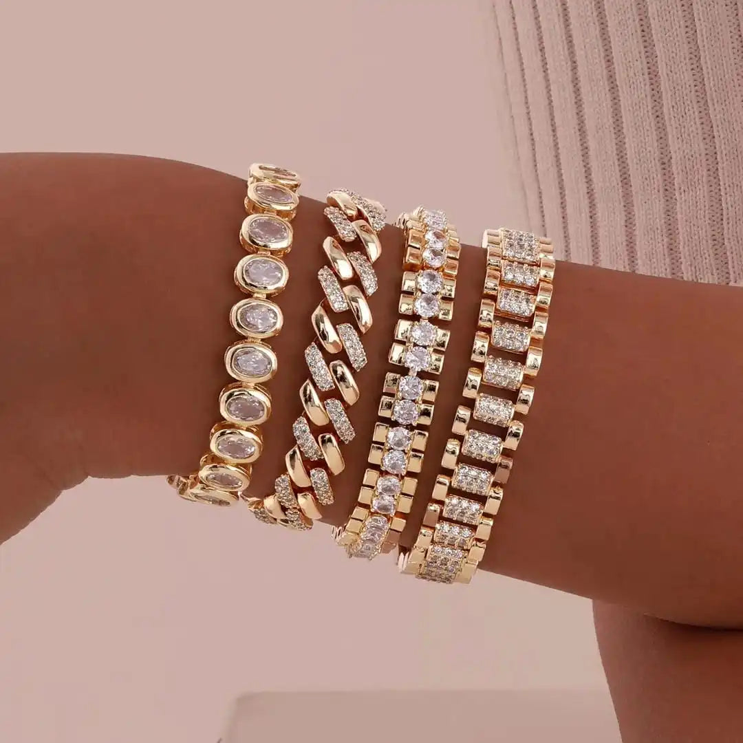 Set di Bracciali Regolabili in Cubic Zirconia Oro Chunky