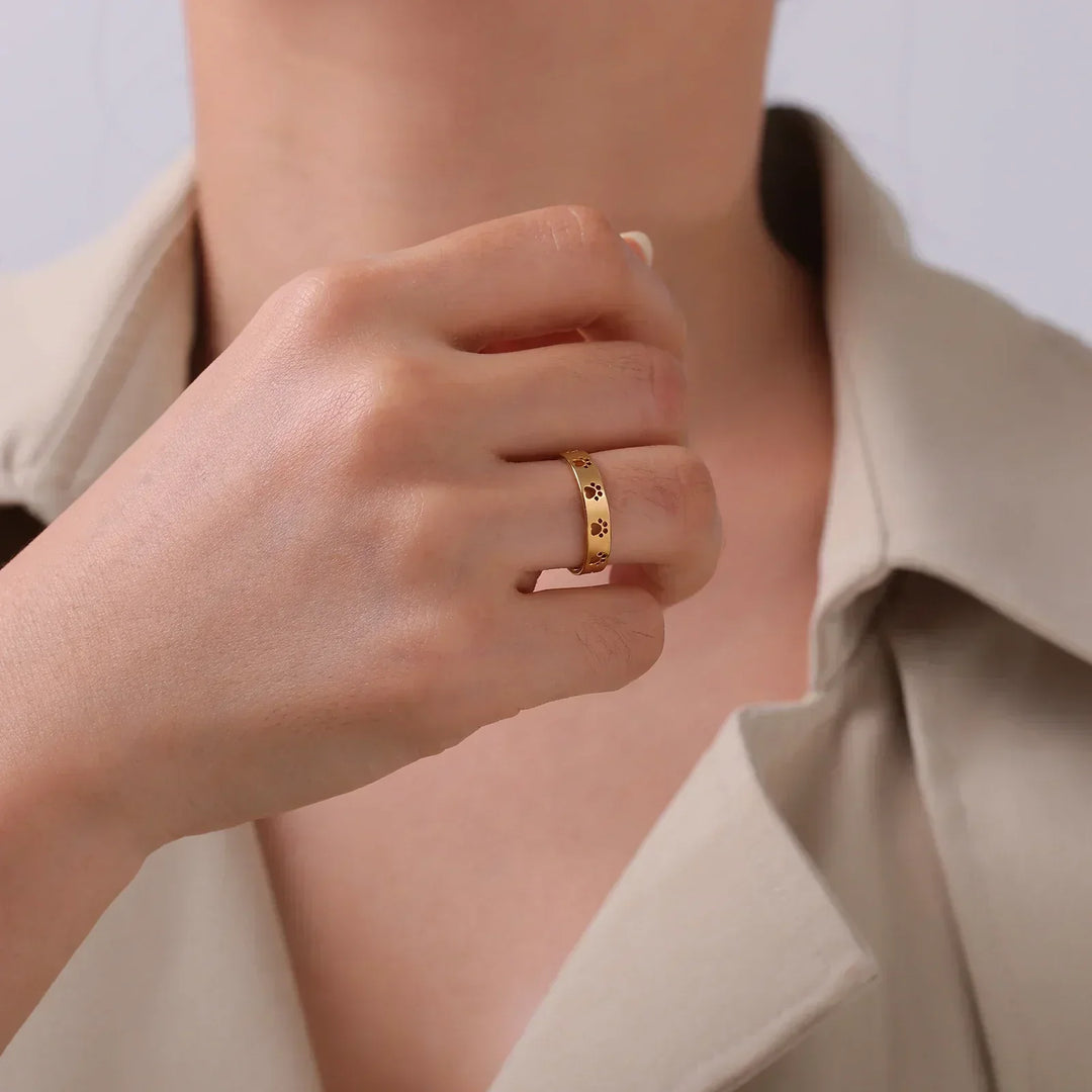 Anello con Stampa di Zampa color oro – Acciaio Inossidabile