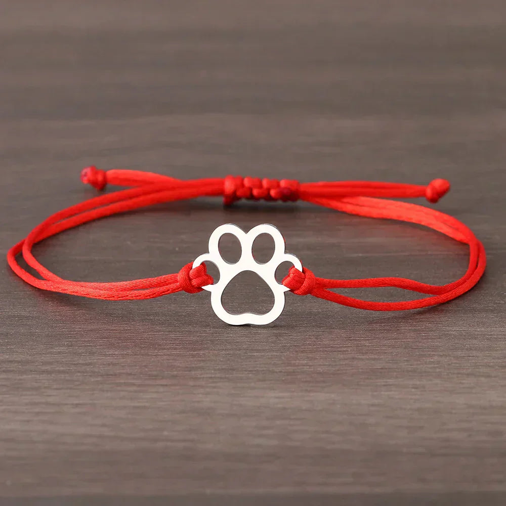 Braccialetto in Cordino con Impronta di Zampa – Design Regolabile Nero e Rosso