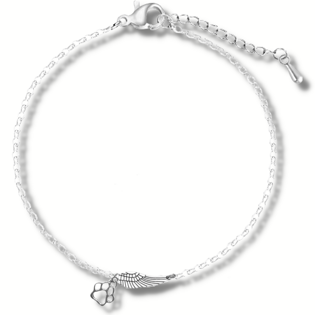 Bracciale Memoriale Argento con Ala d'Angelo e Impronta di Zampa | Fatto a Mano