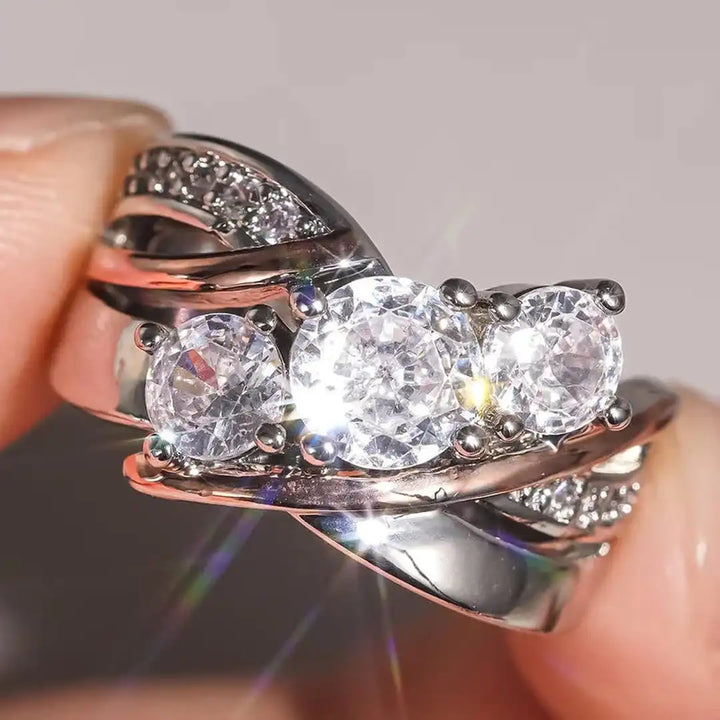 Anello in Zirconia Oro e Argento Tre Dimensionale