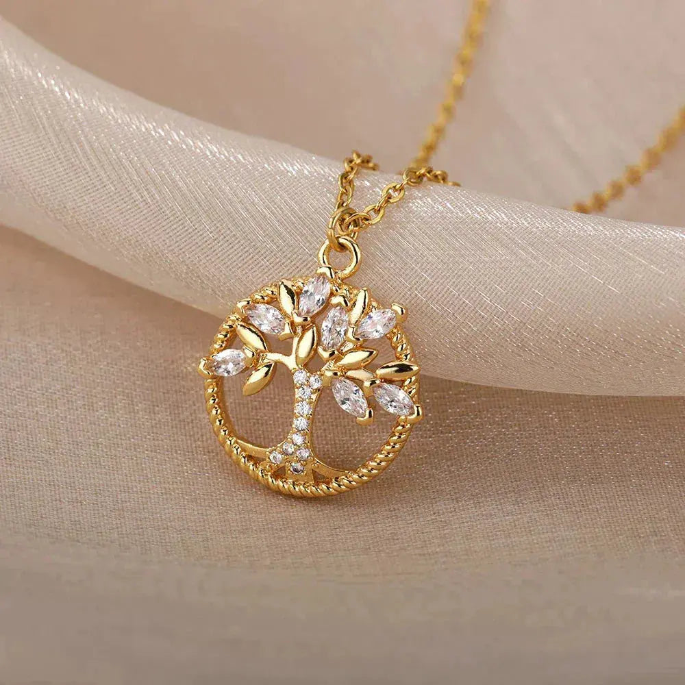 Collana Albero della Vita color oro con Zirconia
