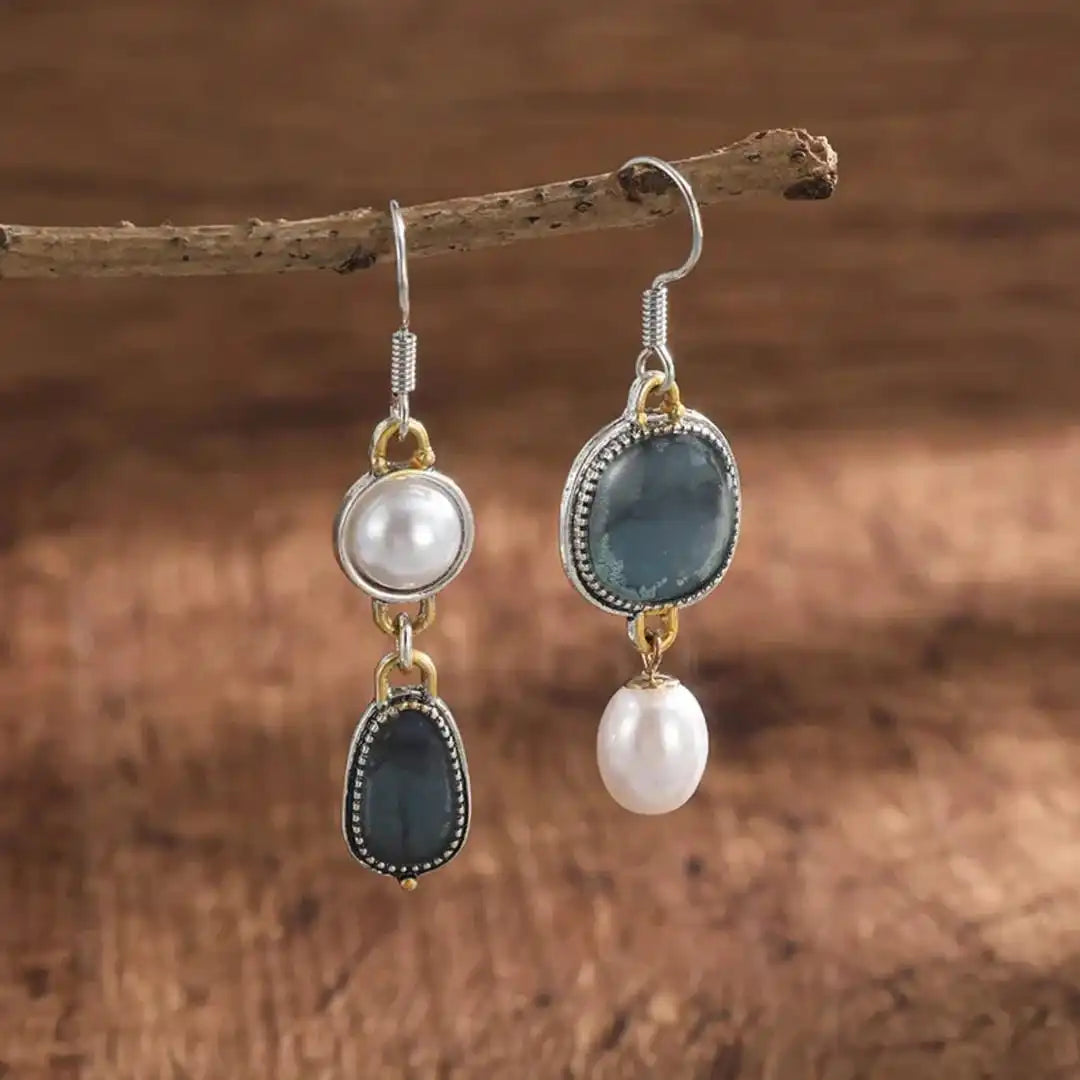 Orecchini Vintage in Pietra Blu e Perla