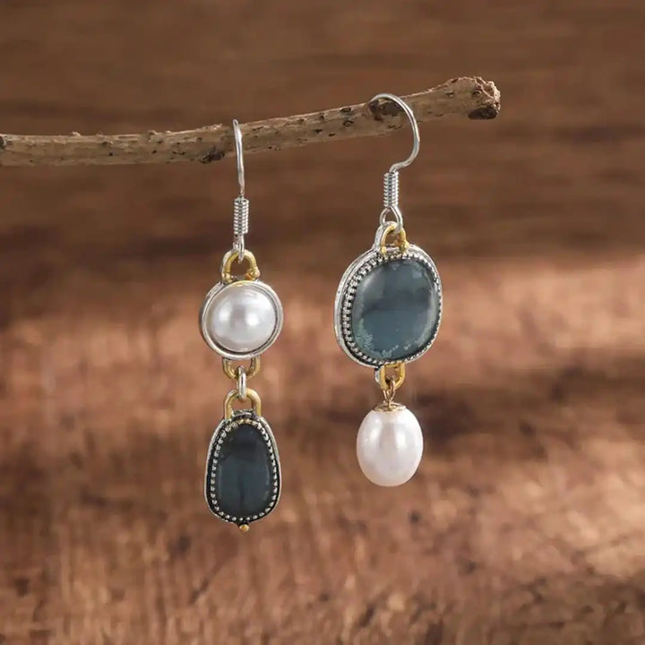 Orecchini Vintage in Pietra Blu e Perla