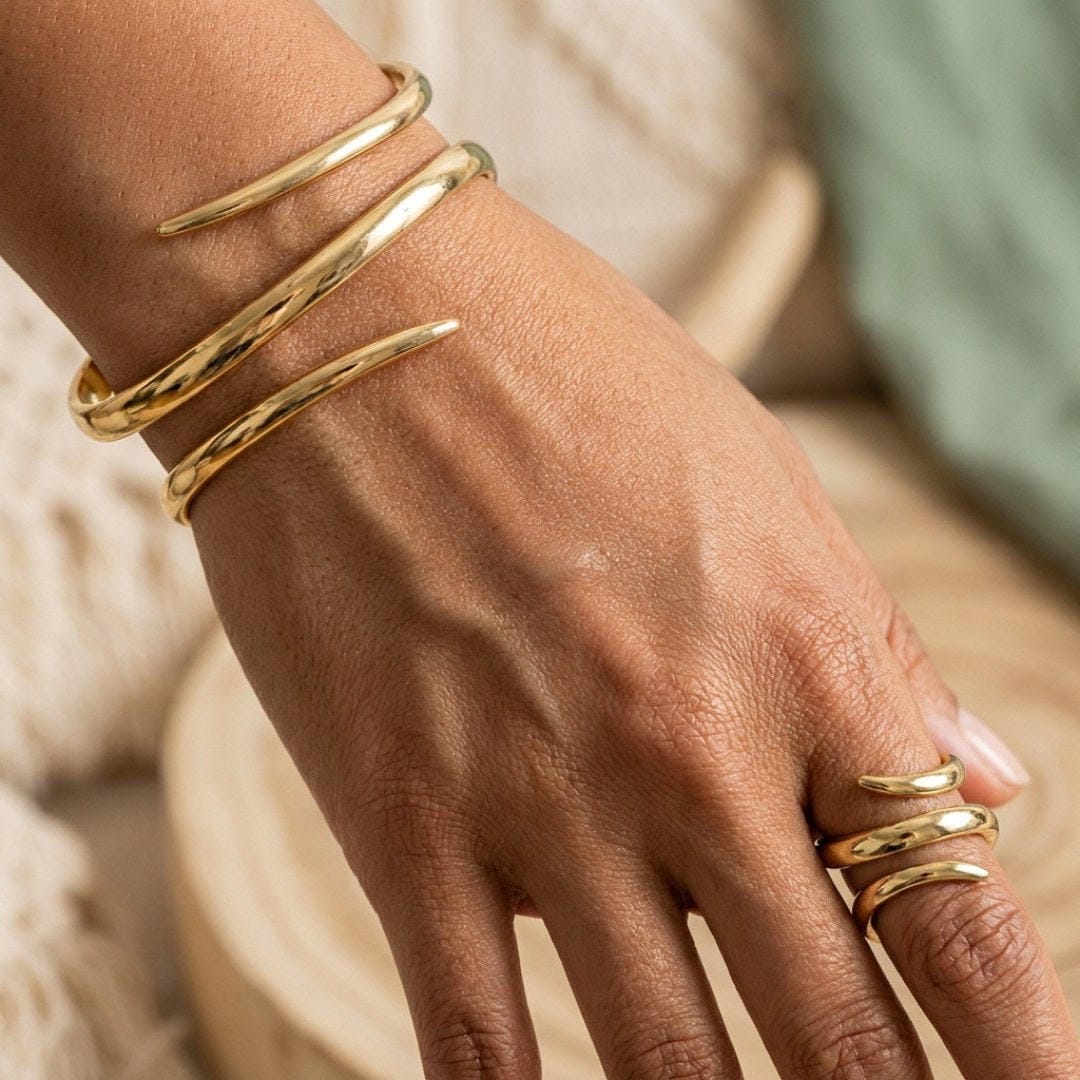 Set di Bracciale e Anello a Forma di Serpente Astratto