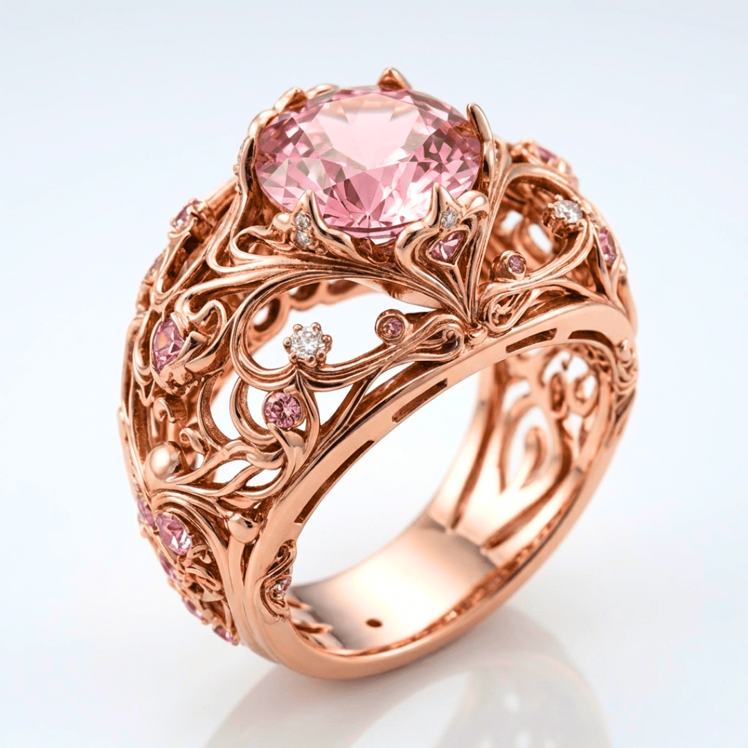 ANELLO ORNATO IN TOURMALINA ROSA ORO