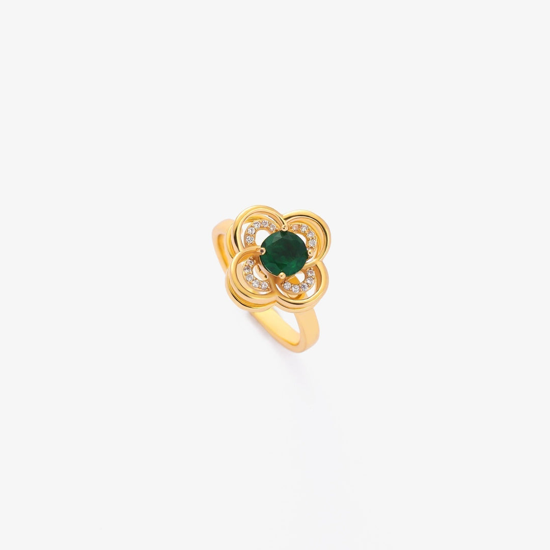 Anello Rotante Clover Halo Emerald | Oro