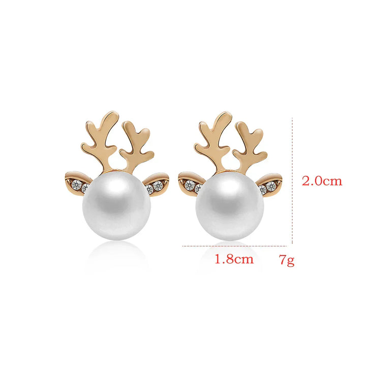 Orecchini di Perle con Renna di Natale