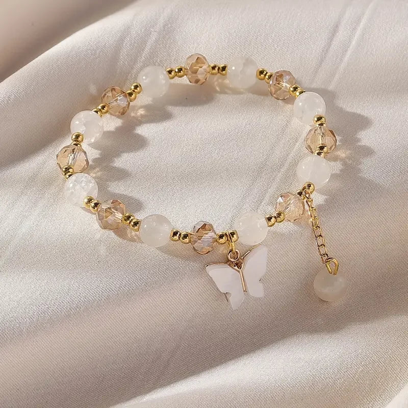 Bellissimo Braccialetto Elasticizzato con Perline a Forma di Farfalla