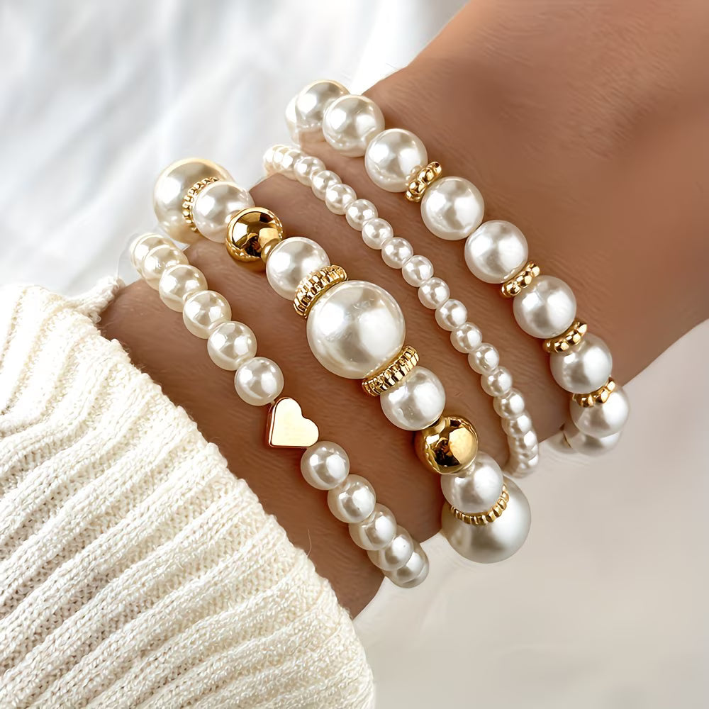 Set di 4 braccialetti impilabili in perle