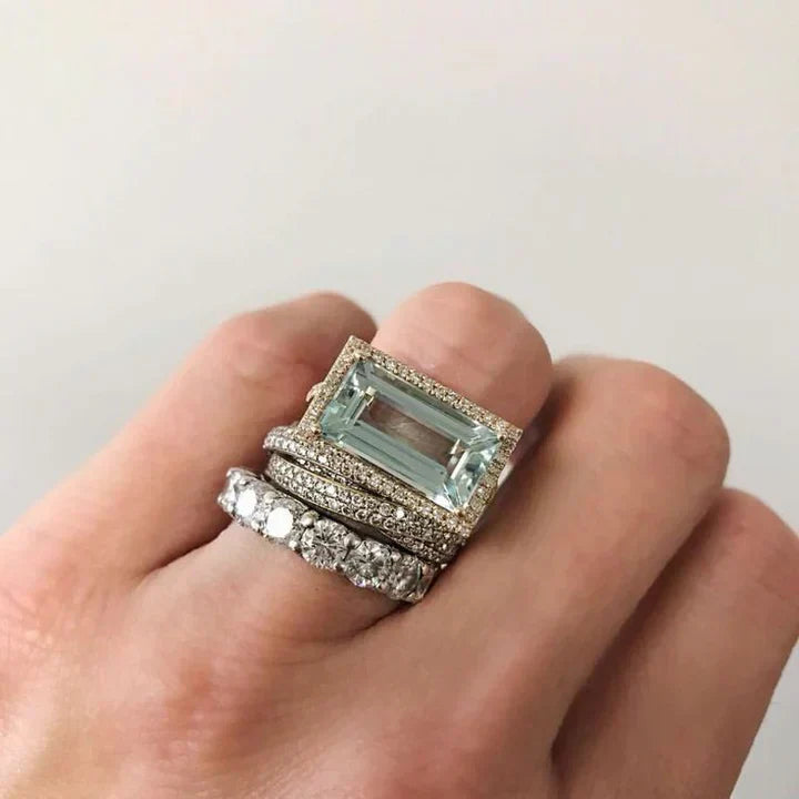 Set di Anelli in Vetro Turchese Vintage Argento
