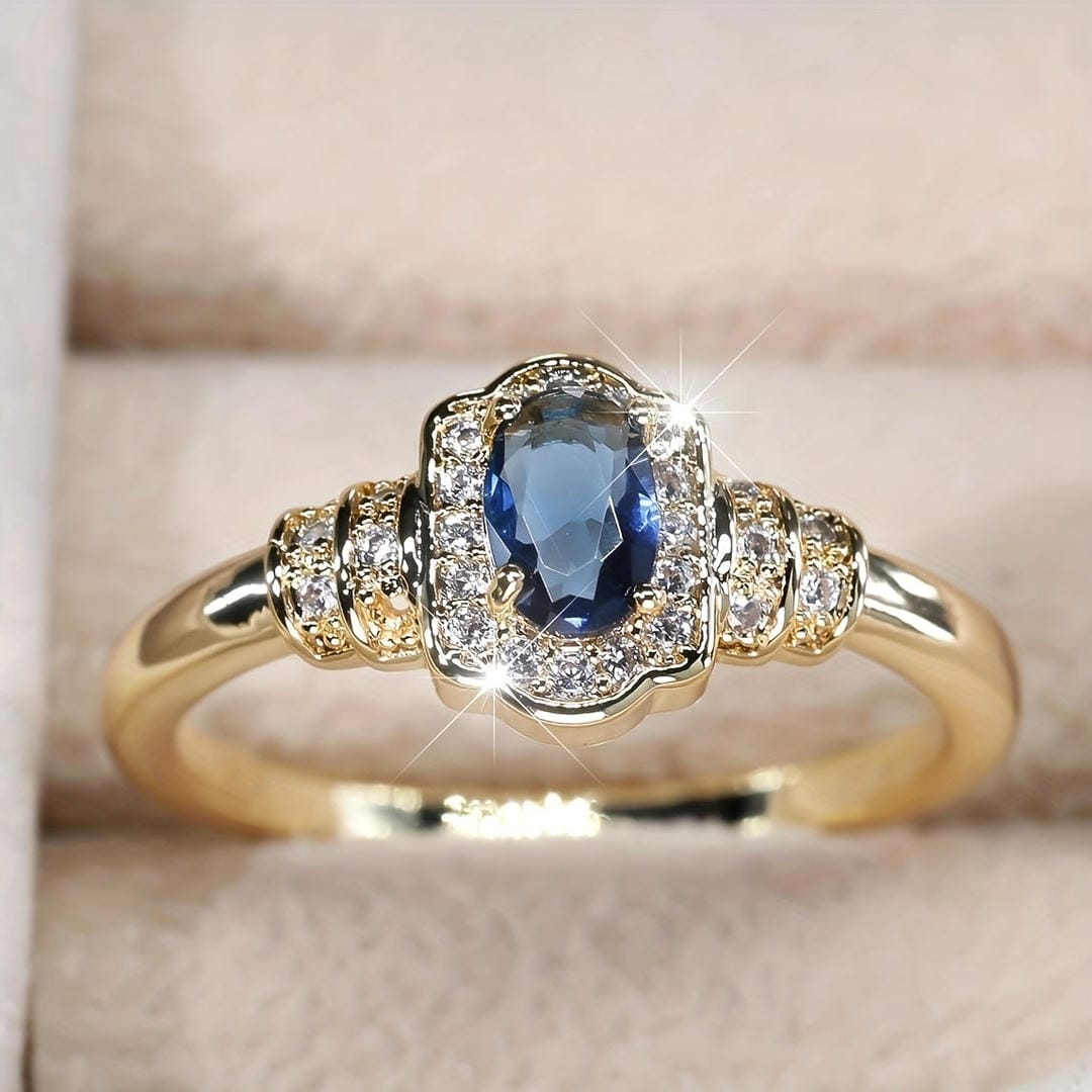 Anello in Cristallo con Halo di Pietra Blu Eredità