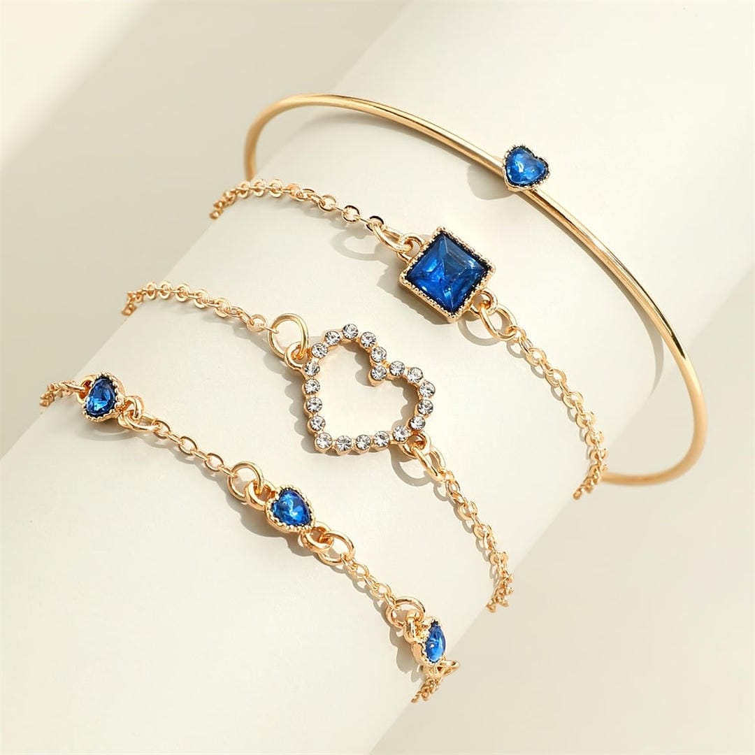 Set di Bracciali Cuori Dorati in Pietra Blu