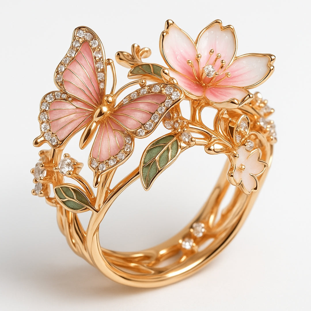 Anello in Zirconia con Farfalla Naturale