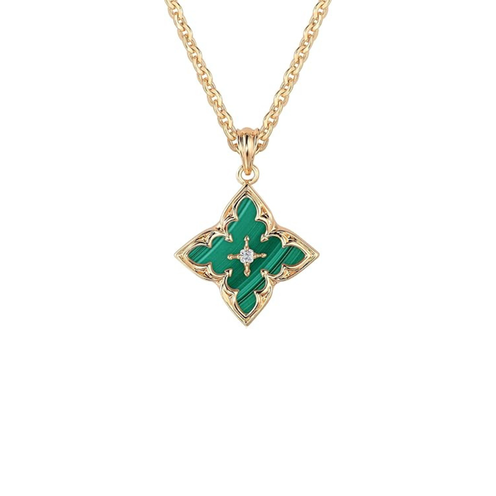 Collana con pendente a quadrifoglio in smeraldo | Oro