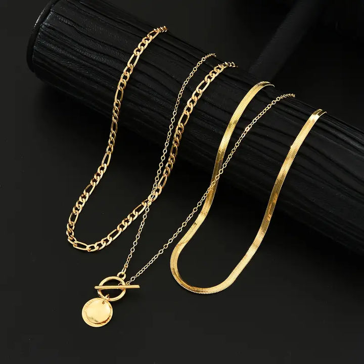 Collana a strati con moneta testurizzata Savira | Oro