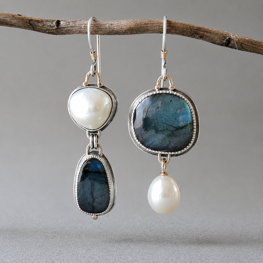 Orecchini Vintage in Pietra Blu e Perla