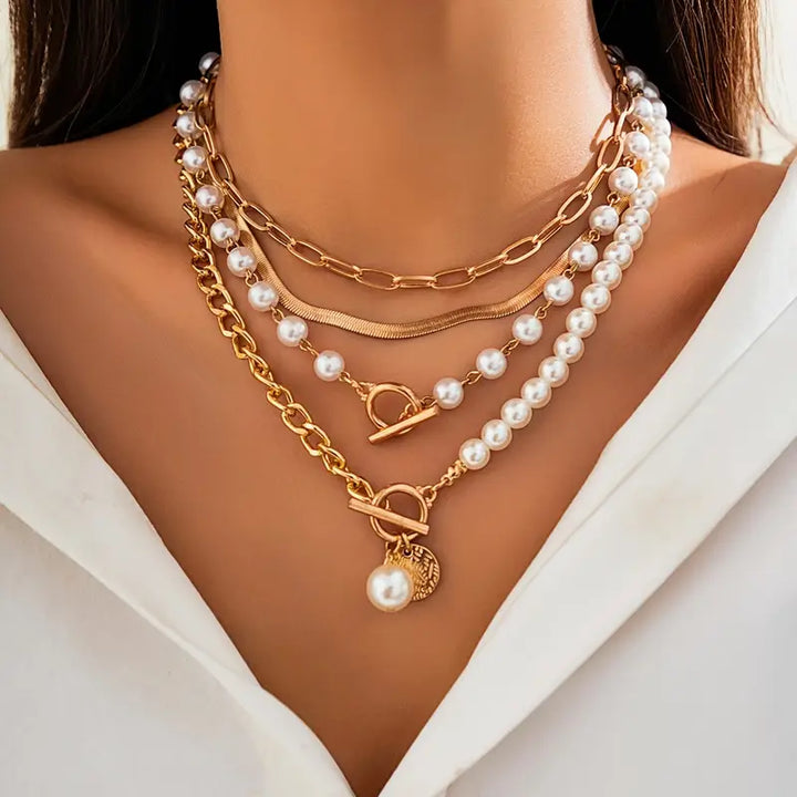 Set di Collana a Catena di Serpente in Perle Vintage e Oro | Oro