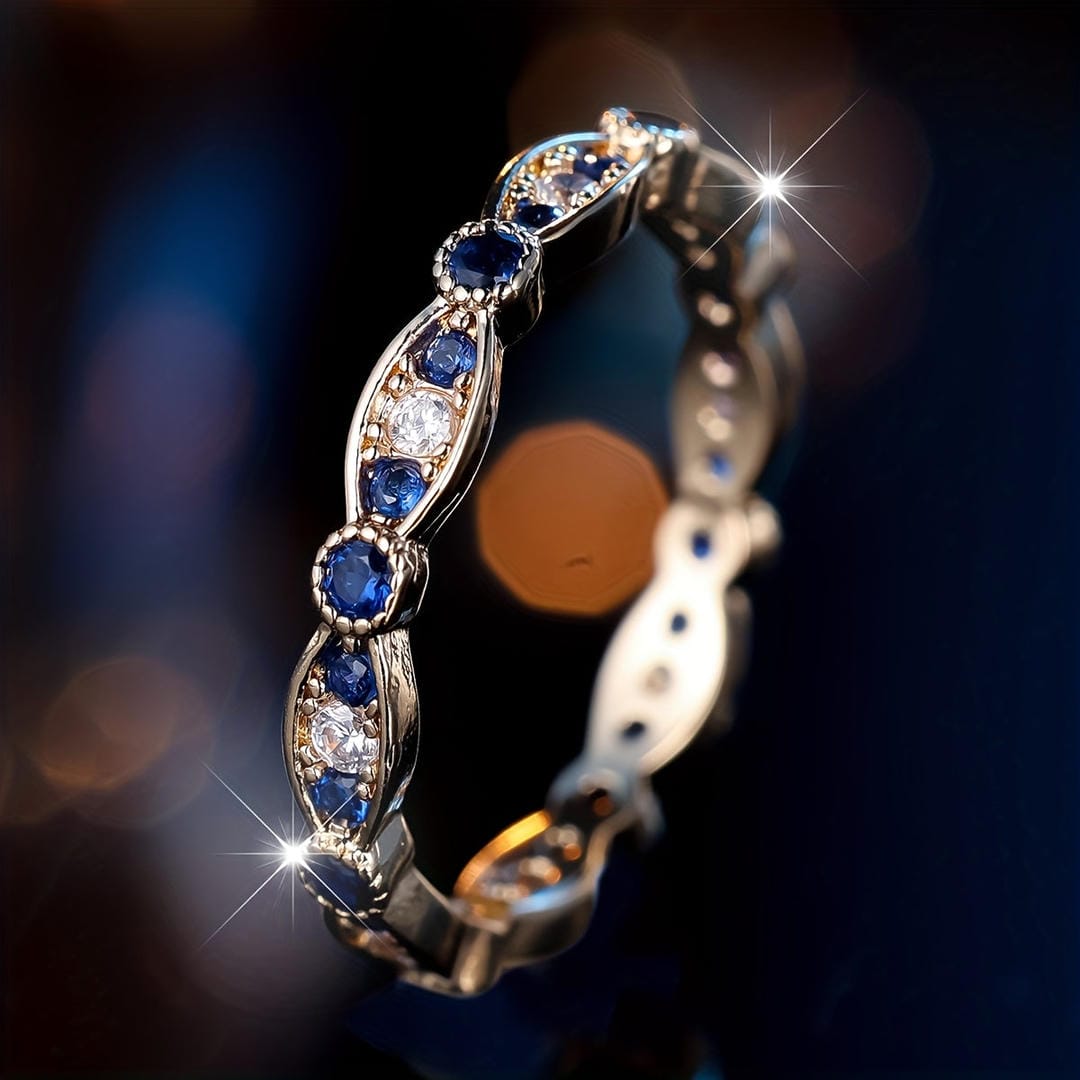 Anello Band con Costellazione di Zaffiri a Mezzanotte
