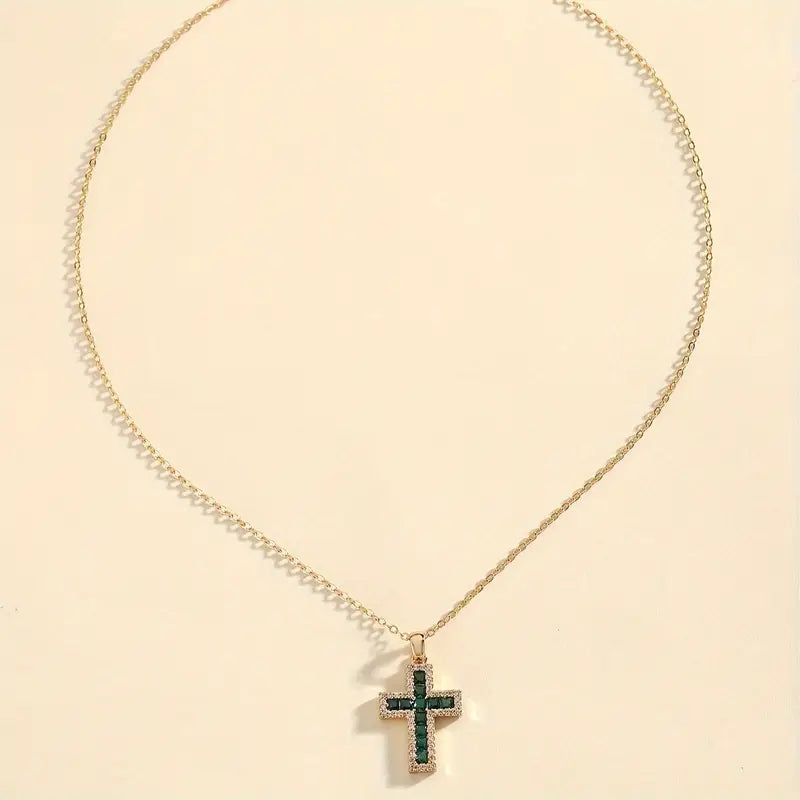 Collana color oro Croce Pietra Verde Sacra