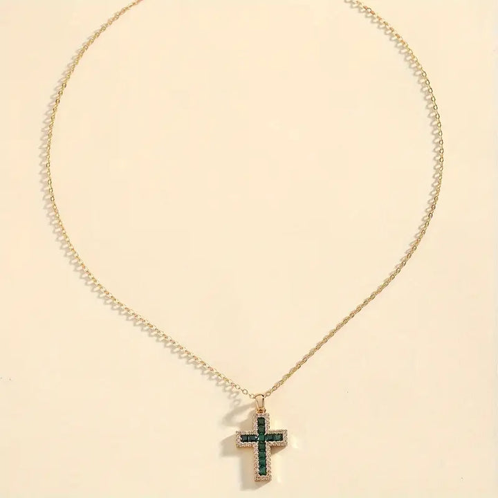 Collana color oro Croce Pietra Verde Sacra