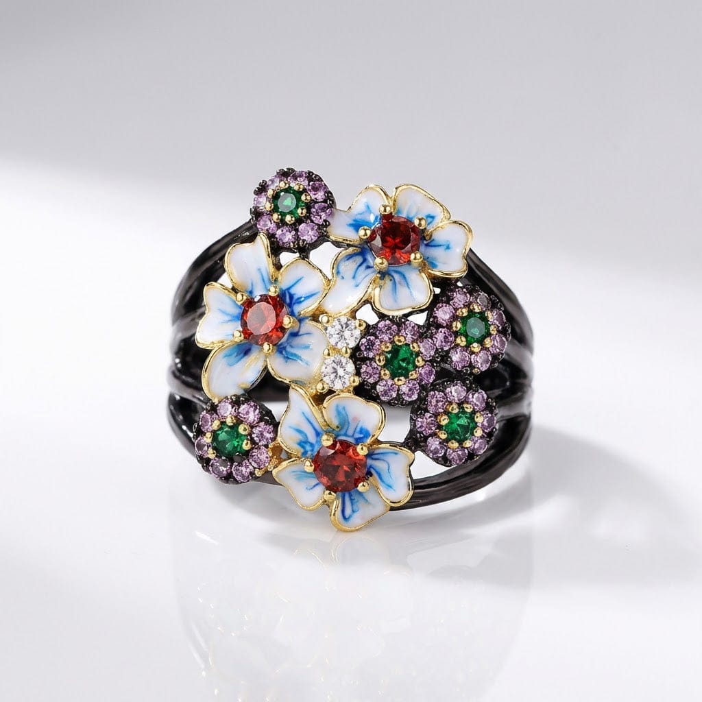 ANELLO DA GIARDINO A FIORI IN EMAILLO COLORATO