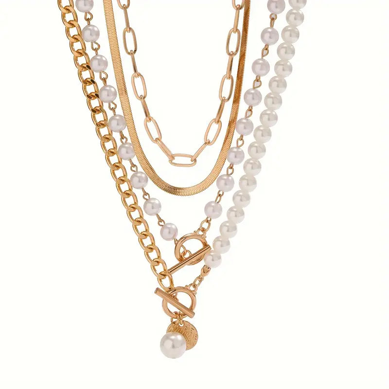 Set di Collana a Catena di Serpente in Perle Vintage e Oro | Oro