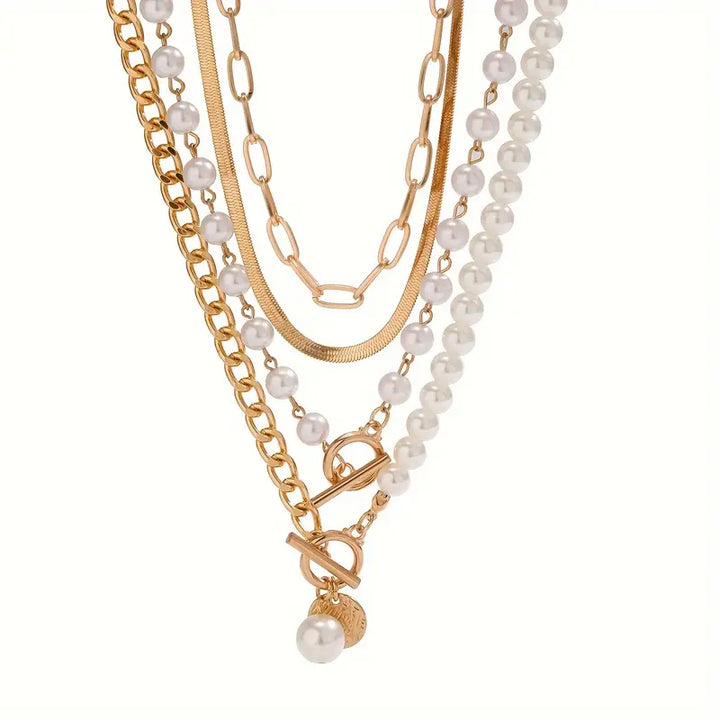 Set Collana Perla & Catena Serpente Vintage | Oro