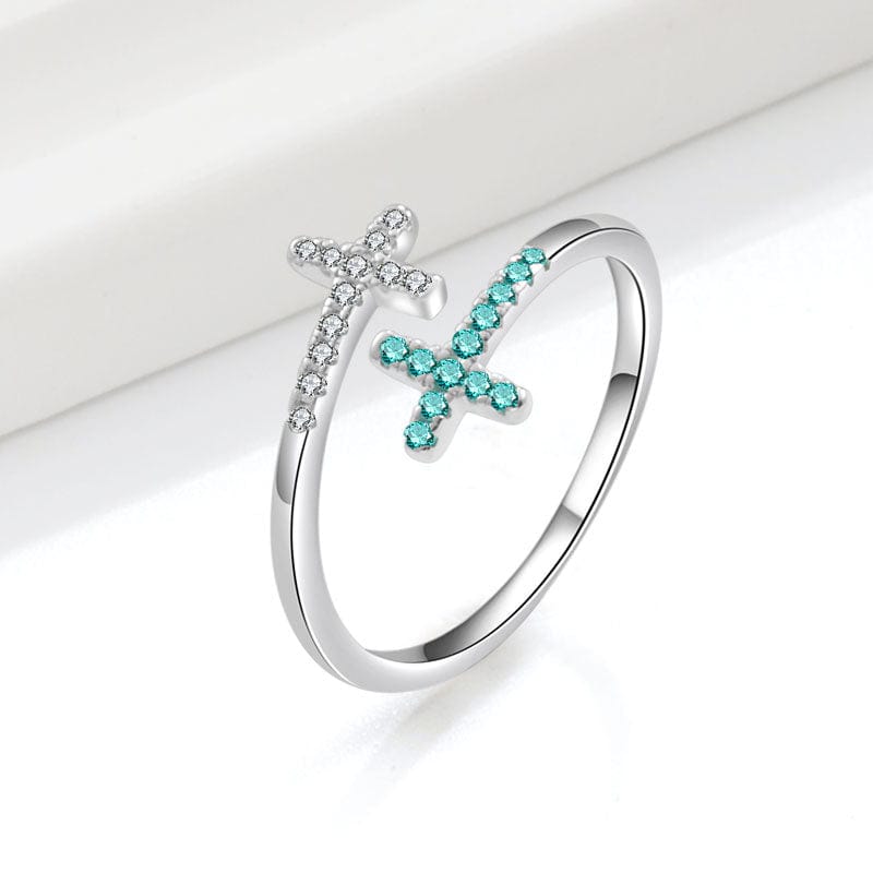 ANELLO DOPPIO INCROCIATO IN Turchese E ARGENTO - (REGOLABILE)