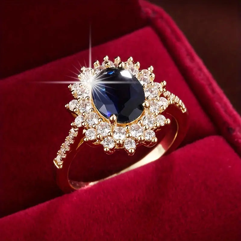 Anello color oro con Pietra Blu