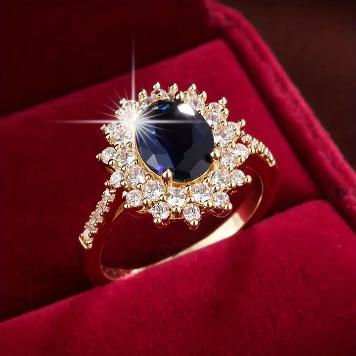 Anello color oro con Pietra Blu