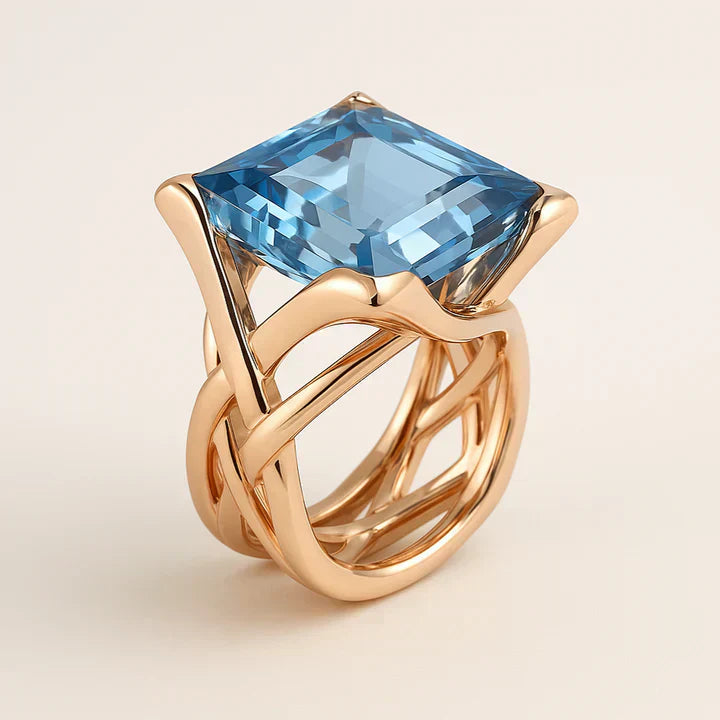 Anello in Zirconia Blu Rosa Antico